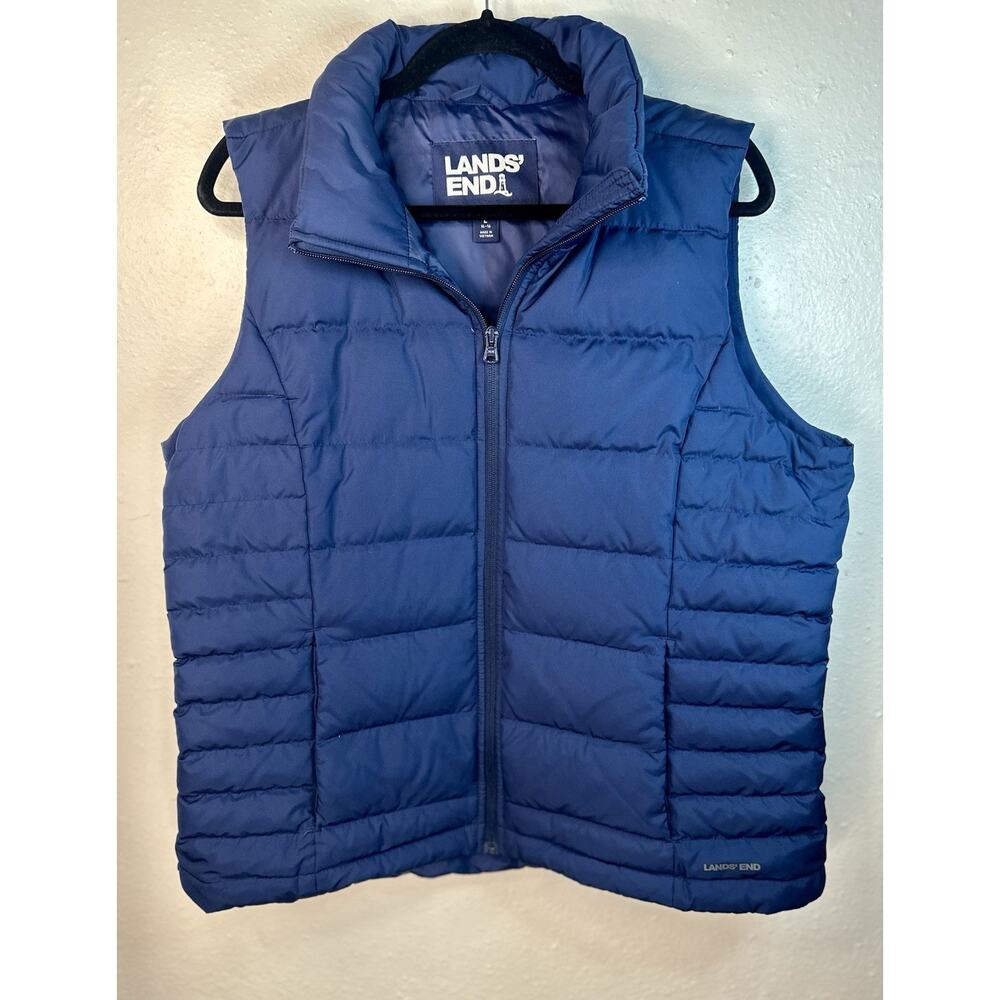 Lands' End Down Vest Womens Large Navy 600 Fill Puffer RDS Quilted Pockets
